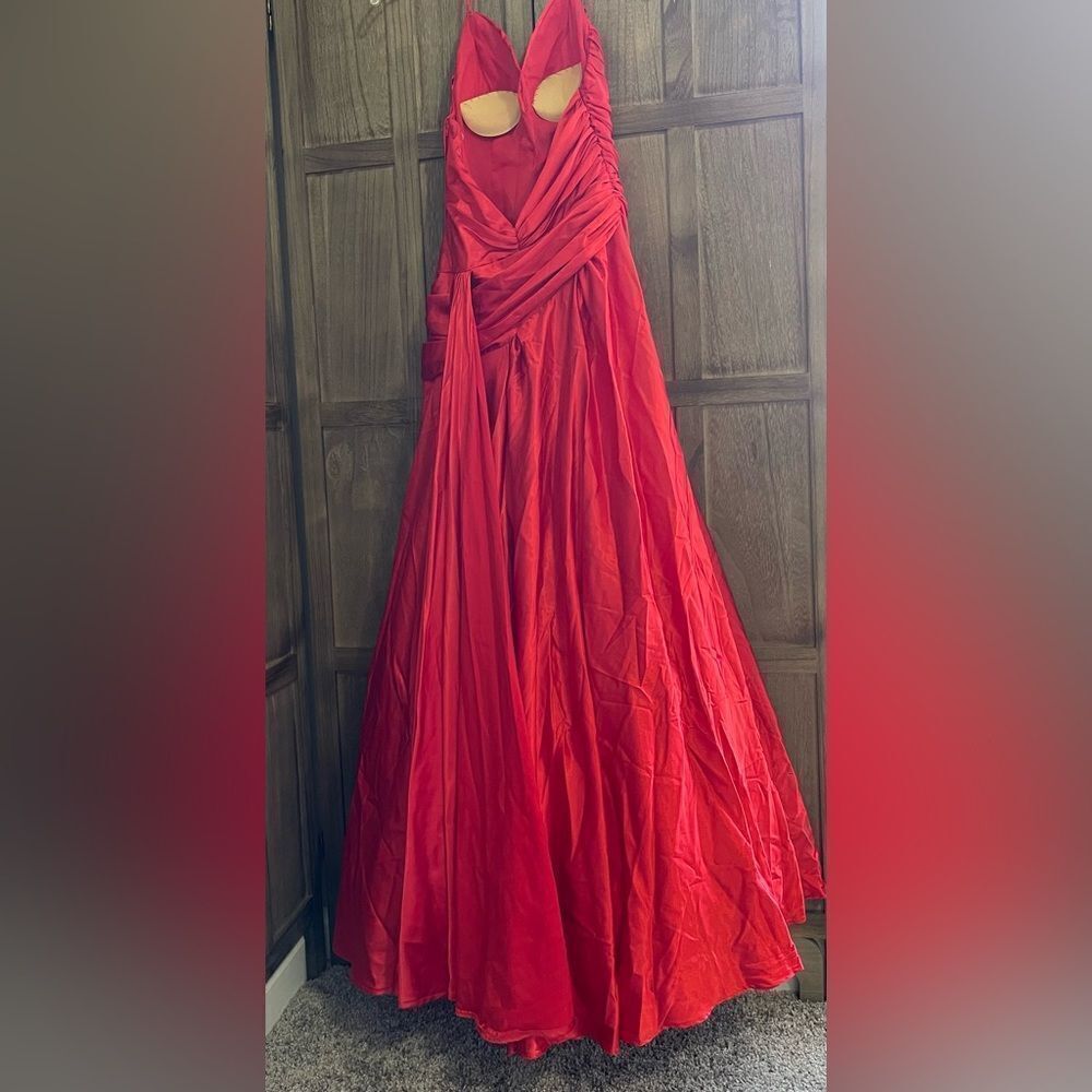 Cassandra Stone Red halter style Prom Dress. - Picture 2 of 9